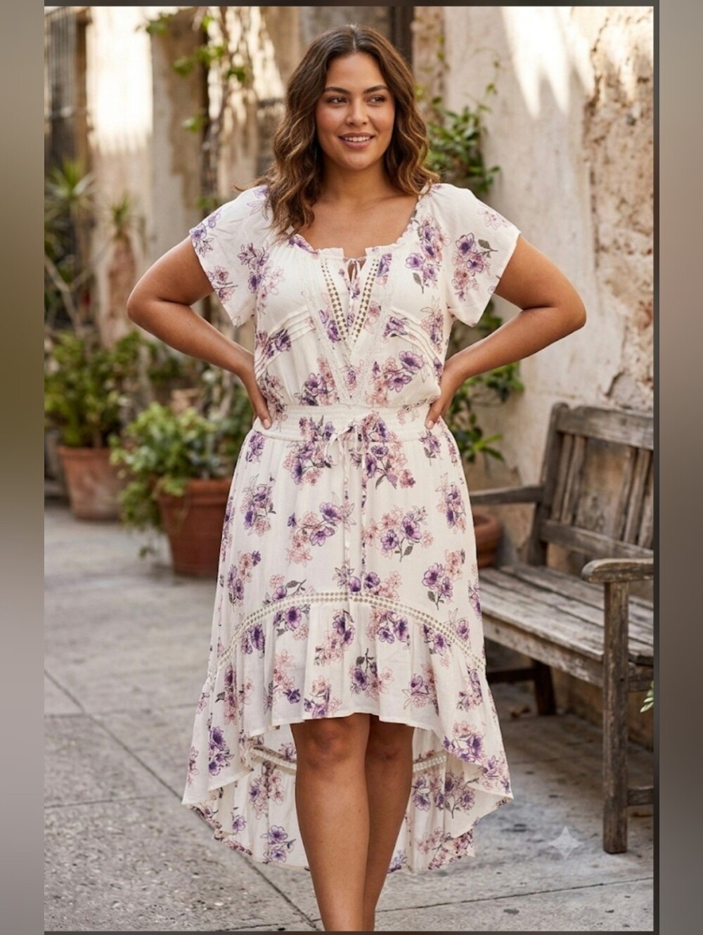American Rag Dawn Pink Floral Tie-Waist High-Low Dress NWT XL